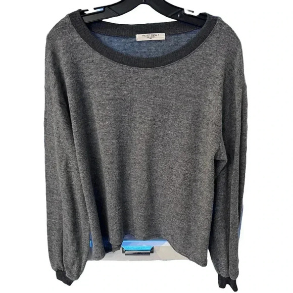 Project Social T Women's Grey Drop Shoulder Scoop Neck Long Sleeve Sweater Sz L - Picture 1 of 8